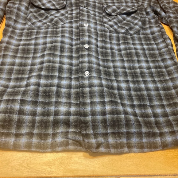 Vintage Pendleton Wool Shirt Blue/Gray Plaid Loop Collar Large 60s USA - Picture 4 of 15